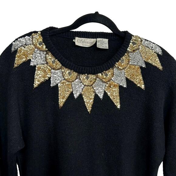 Vintage Silvercord Silk Angora Beaded Sequin Sweater Metallic Sunburst Size M - Picture 7 of 13